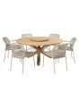 4 Seasons Outdoor Barista 6 Seat Round Dining Set with Prado Teak Table with Lazy Susan